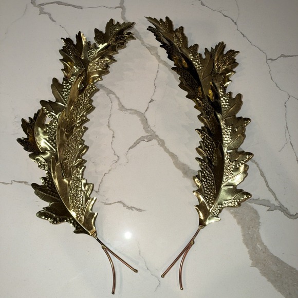 Other - Lot Of 2 Vintage Brass And Copper Leaf Wall Hangings 18" Curved